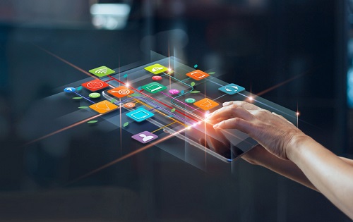 Hands using mobile payments, Digital marketing. Banking network. Online shopping and icon customer networking connection on virtual screen, Business technology concept (Hands using mobile payments, Digital marketing. Banking network. Online shopping a