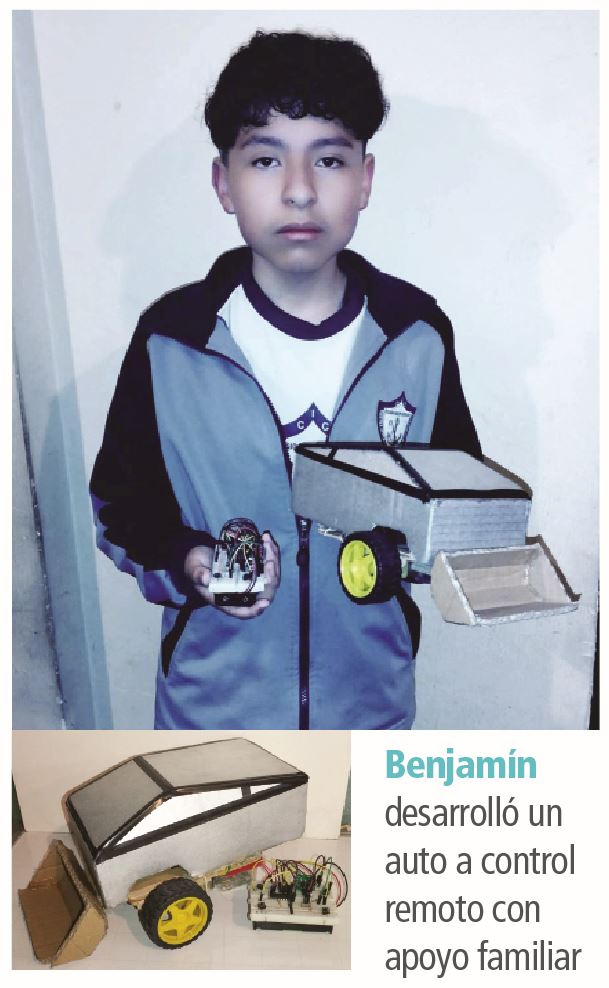 Benjamín desarrolló un auto a control remoto con apoyo familiar